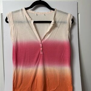 Unknown brand, top, Henley style, orange, pink, and pale pink three snap front